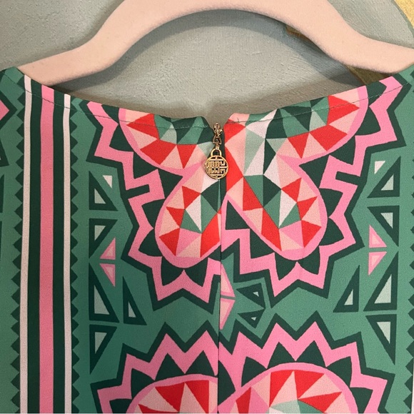 New Emily McCarthy Geometric Spring Dress w/ ruffle sleeve SZ Large - Picture 8 of 11